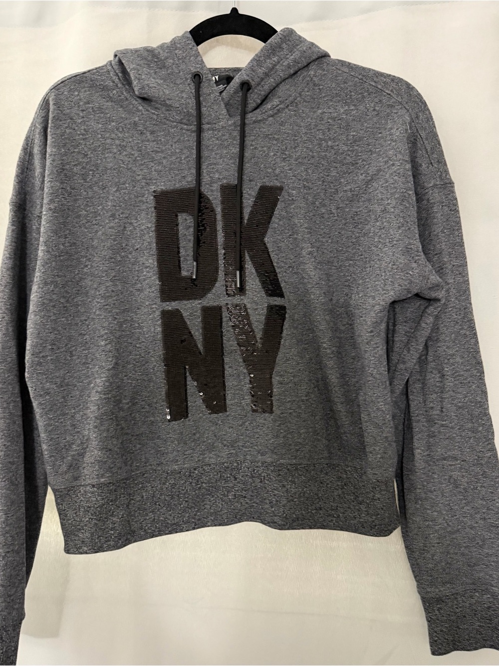 DKNY sport small Grey Hoodie with Black Sequin Logo